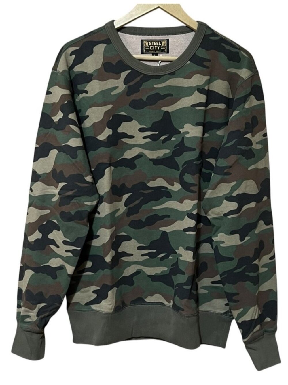 Steel City Heavyweight Camo Crewneck Sweatshirt Large NWT 14 oz French Terry